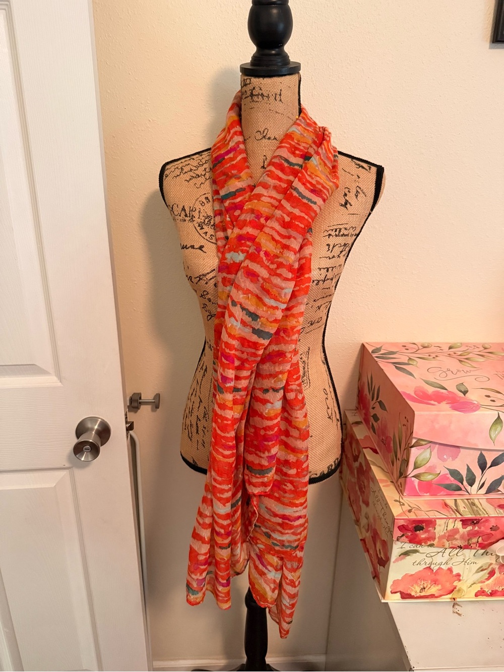 Bright Multi-Stripe Lightweight Scarf - Orange & Pink